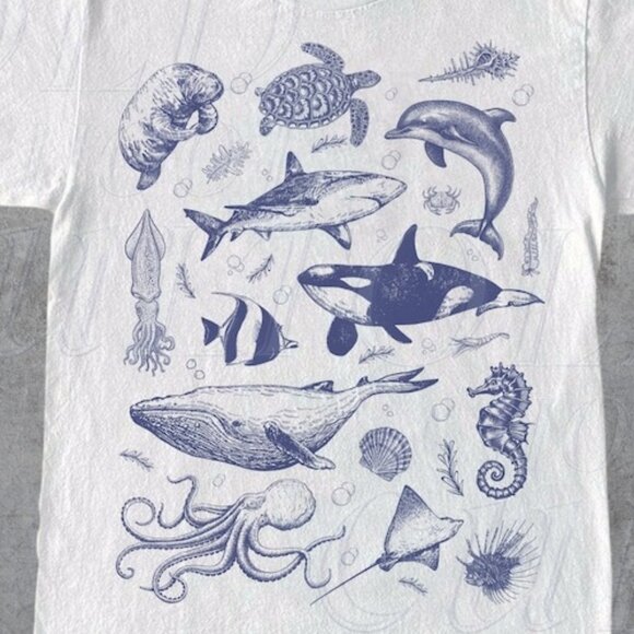 Vintage 90s Tattoo Sea Animal Tshirt, Retro Ocean Nature Shirt - Picture 3 of 3